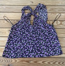 Zara Women’s Floral Tank Blouse Size XS Black purple Ai - $13.76