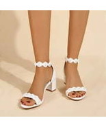 Chunky Heels for Women Elegant Low Heel Pearl Sandals Ankle Strap Dressy - $40.94