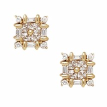 14K Solid Yellow Gold 7MM Square Cut Prong Set Cubic Zircon Studs ER-PE14 - £55.28 GBP