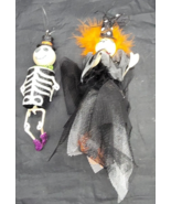 Pier1 Halloween Witch Metal Feather Top Hat Skeleton Glitter Eclectic 2 pcs - $30.00