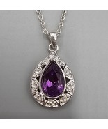 Avon Purple Crystal Teardrop Pendant Necklace Silver Tone Clear Accent S... - $466.07 MXN