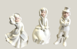 3 Atlantic Mold Ceramic Christmas Carolers Hand Painted White Textured Vtg 9in - £62.94 GBP