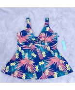 Birdsong Laguna Tie Front Tankini Swim Top Blue Floral Underwire Bra 38DD - $59.39