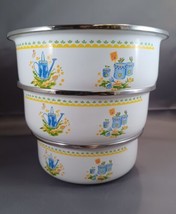 Vintage Set Of 3 Enamel Nesting Bowls - With No Lids - Made In Indonesia - £22.38 GBP