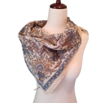 Avon Women&#39;s Fashion Scarf Square Made in Italy Italian Blue Tan Floral ... - $17.94