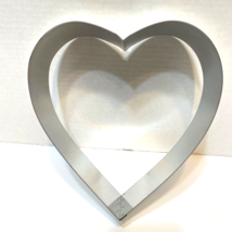 Vintage Silver Metal Heart Shaped Large Cookie Cutter 7.5 x 8.5&quot; - £9.28 GBP