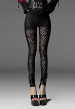 Punk Rave Black Gothic Women&#39;s Zebra Print Faux Leather Stretch Leggings - £22.56 GBP