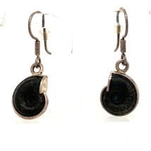 Vintage Sterling Signed 925 Rare Ammonite Fossil Sea Shell Dangle Hook Earrings - £31.75 GBP