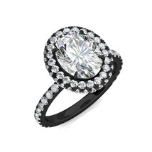 3.10Ct Oval Moissanite & Diamond Halo Wedding Engagement Ring 14K Black Gold - £1,270.51 GBP