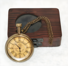 Nautical Vintage American Elgin Look Antique 2&quot; Brass Pocket Watch With ... - £40.21 GBP