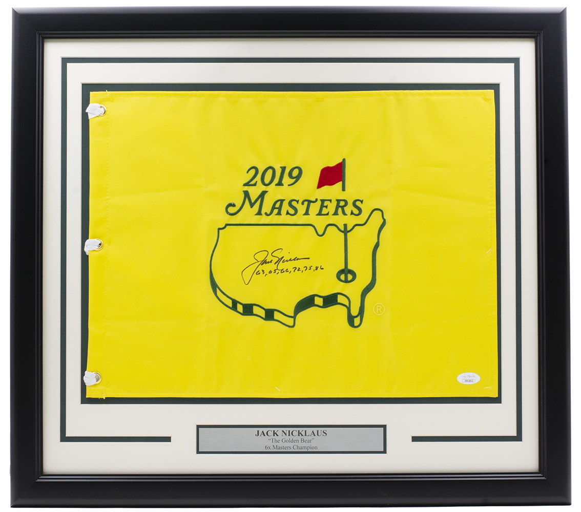 Primary image for Jack Nicklaus Signed Framed 2019 Masters Golf Flag w/ Years JSA LOA XX02812