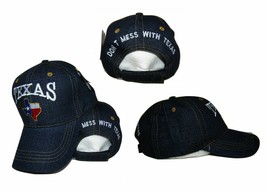 Texas Don&#39;T Mess With Texas State Map Blue Jean Denim Embroidered Cap Ha... - £20.69 GBP