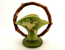 Green Pottery Basket Planter, Apple Blossom, Vintage Roseville, 1940s, 309-8&quot; - £97.88 GBP