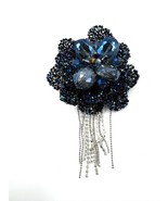 Blue Crystal Flower Charm, Blue Beaded Flower Establishment Charm - $41.03 CAD
