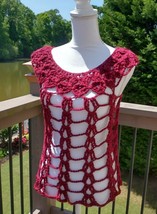 Burgundy Top/Crochet Fall/Spring/Summer/Blouse/Shirt red wine - $31.68