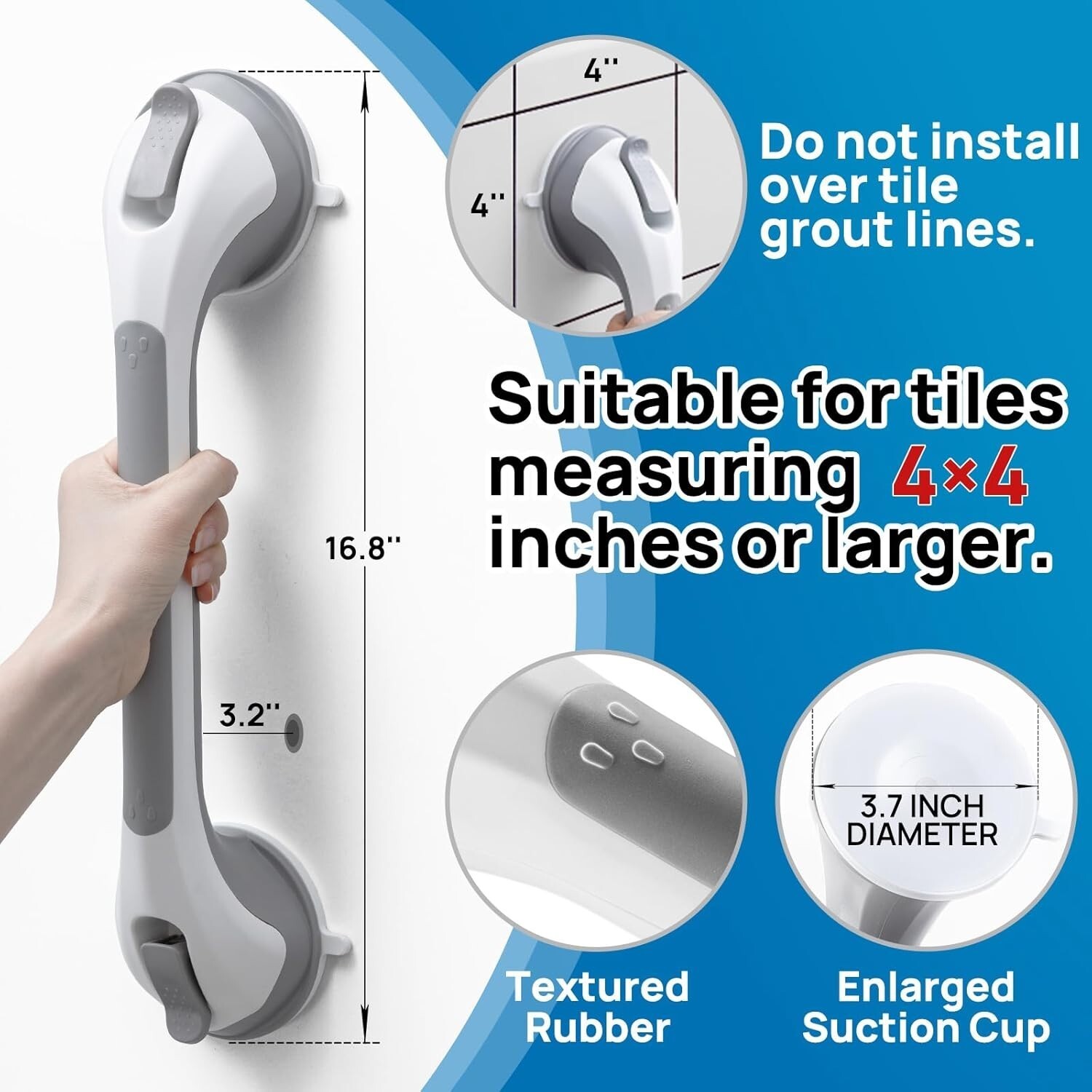 2 Pack Shower Grab Bars for Bathtubs and Showers, Easy to 16.8” 2 Set Gray Item image 5