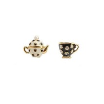 Kate Spade New York Tea Time Mini Stud Earrings Nwt Black/White Enamel - $34.65
