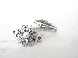 Set of 2 extra tiny small silver clover flower metal alligator hair clip... - $8.95