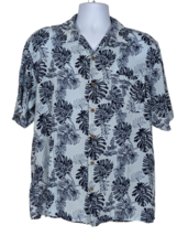 Caribbean Joe Men&#39;s Sz L Button Down Shirt Blues Palm Frond Print - £14.26 GBP