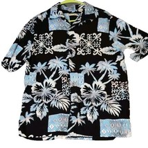 BATCK BAY Mens Hawaiian Shirt Floral Palm Tree Black Blue Short Sleeve M... - $14.95