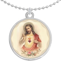 Holy Sacred Heart of Jesus Round Pendant Necklace Beautiful Fashion Jewelry - £8.58 GBP