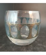 Culver Roly Poly Glass Gold &amp; Turquoise &#39;Antigua&#39; Vintage MCM - $336.96 MXN