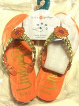 Lindsay Phillips &quot;Erica&quot; Gold Strap Sandals with Coral Bottom &amp; Flower Snap Sz 6 - £31.84 GBP
