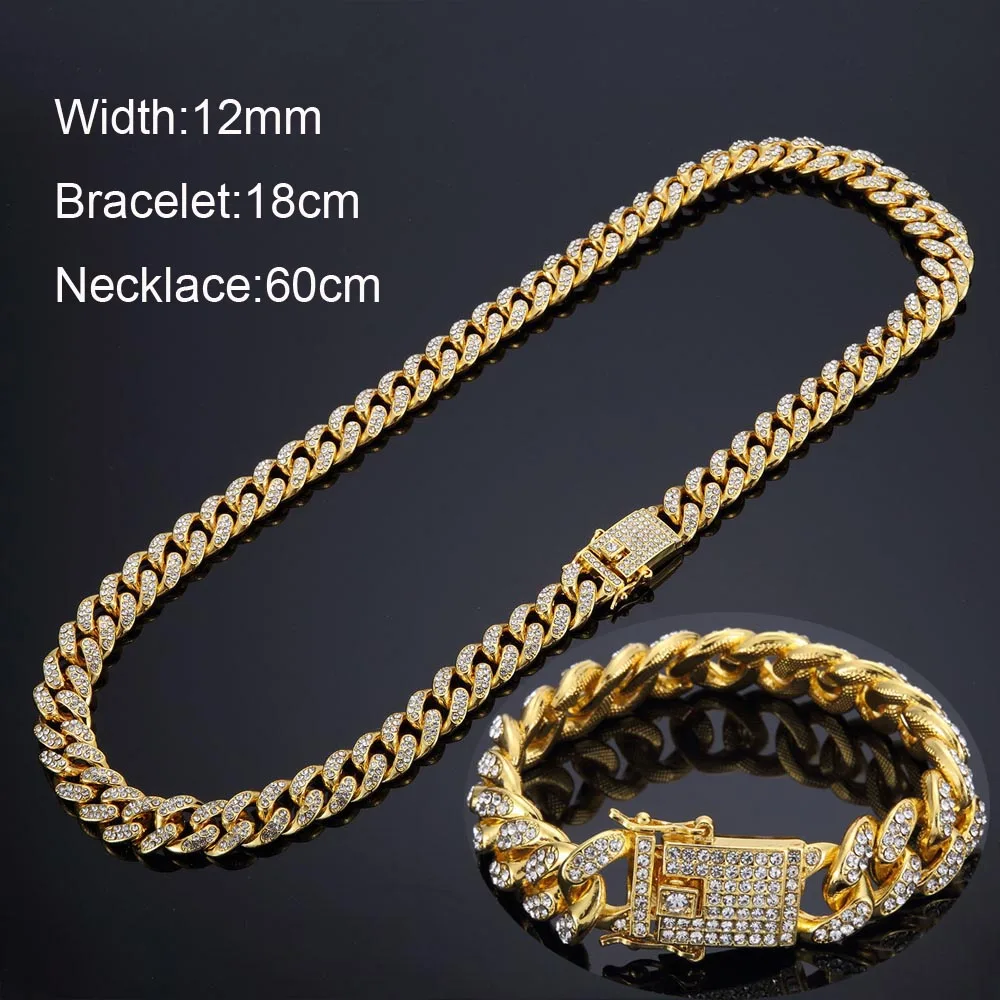 Hip hop Full Bling CZ Cubic Zirconia Jewelry Sets Gold Silver Color Miami Cuban  - £47.75 GBP