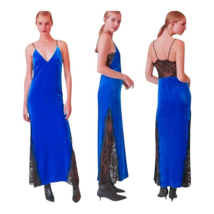 $440 ABS Allen Schwartz Long Gown 6 Medium Blue Black Lace Velvet Slip Dress NWT - £143.75 GBP