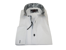 Men&#39;s Axxess Turkey Shirt 100% Cotton High Collar 224-13 French Cuffs White - £70.77 GBP