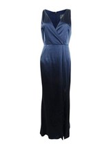 Adrianna Papell Womens V Neck Satin Slit Gown Size 6 Color Midnight - £125.82 GBP