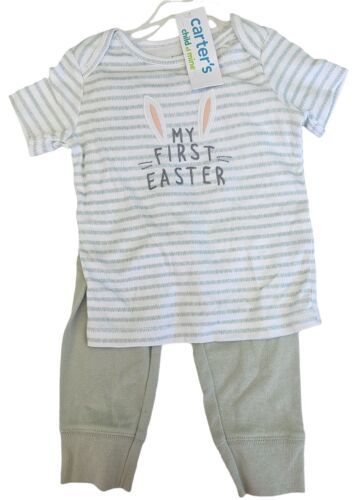 Carters-12 Months My First Easter Outfit Pale Green & White Stripe NWT adorable - £6.73 GBP