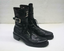 Cesare Paciotti Black Leather Dagger Buckle Lace Up Combat Boots 9.5 UK=10.5 US - £147.76 GBP