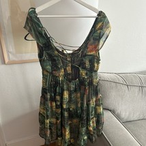 Urban Outfitters Women&#39;s Abstract Print Ruffle Green &amp; Yellow Shirt Dress L - €25,26 EUR