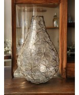 Handblown Floral Wire Art Wrapped Textured Glass Vase 14&quot; H 29&quot; R Vtg 19... - £154.07 GBP