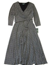 NWT LAUREN Ralph Lauren V-neck Midi in Herringbone Jersey Fit &amp; Flare Dress 0 - £38.47 GBP