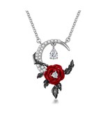 Moon Necklace For Her With Gothic Red Lacquered Rose Adorned Engagement ... - $241.78 CAD