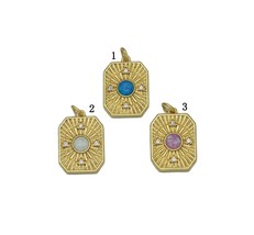 Gold Colorful Opal on Rectangle Charm, Sku#F1506 - £3.96 GBP