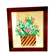 Theorem Painting Flowers in Planter Artwork Vintage Framed - $35.64