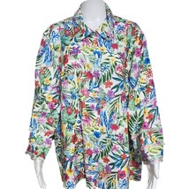 NEW John Mark XL Linen Floral Print Point Collar 3/4 Sleeve Button Front Tunic - $45.03