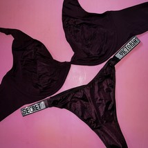 Victoria&#39;s Secret unlined 36D,36DD BRA SET XL shine strap thong burgundy Maroon - £63.07 GBP