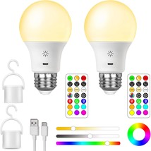 Usb Rechargeable Light Bulb With Remote Control, Smart Rgb Color, 2 Pack - £29.10 GBP