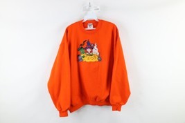 Vtg 90s Womens Large Faded Halloween Trick or Treat Witch Cat Sweatshirt Orange - £47.44 GBP