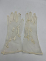 Wedding Gloves Embroidery Bridal Sheer Ivory Chiffon Wrist Length Delicate 60&#39;s - £25.69 GBP
