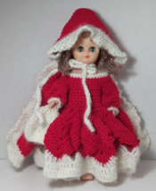 Homemade Crocheted Little Red Riding Hood Cape Dress on 13&quot; Doll Vintage... - $9.89