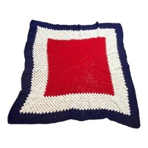 Blanket Afghan Throw Crochet Vintage Handmade Granny Square Hand Knit 54&quot; X 53&quot; - £34.85 GBP