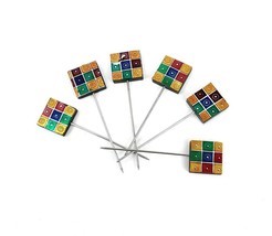 Decorative Square Wooden Metallic 4&quot; Hors D&#39;oeuvre Cocktail Picks Set of... - £5.89 GBP