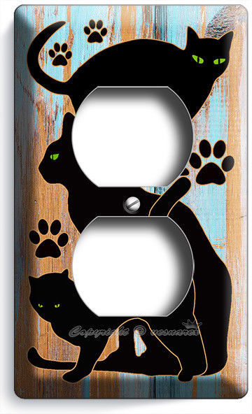 CUTE GREEN EYES BLACK CATS RUSTIC PAINT WOOD OUTLET WALL PLATES ROOM HOME DECOR
