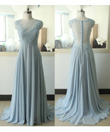 Elegant Sheer Neck Baby Blue Long Prom Dresses Bridesmaid Dresses - £94.90 GBP