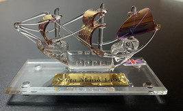 Miniature Crystal Santa Maria 1492 ship Copper  masts clear body Gold Pl... - £7.84 GBP